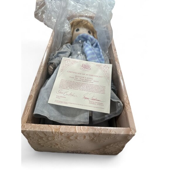 Vintage Enesco Precious Moments Doll Coat Scarf  14 in tall pearl button winter - Picture 11 of 11